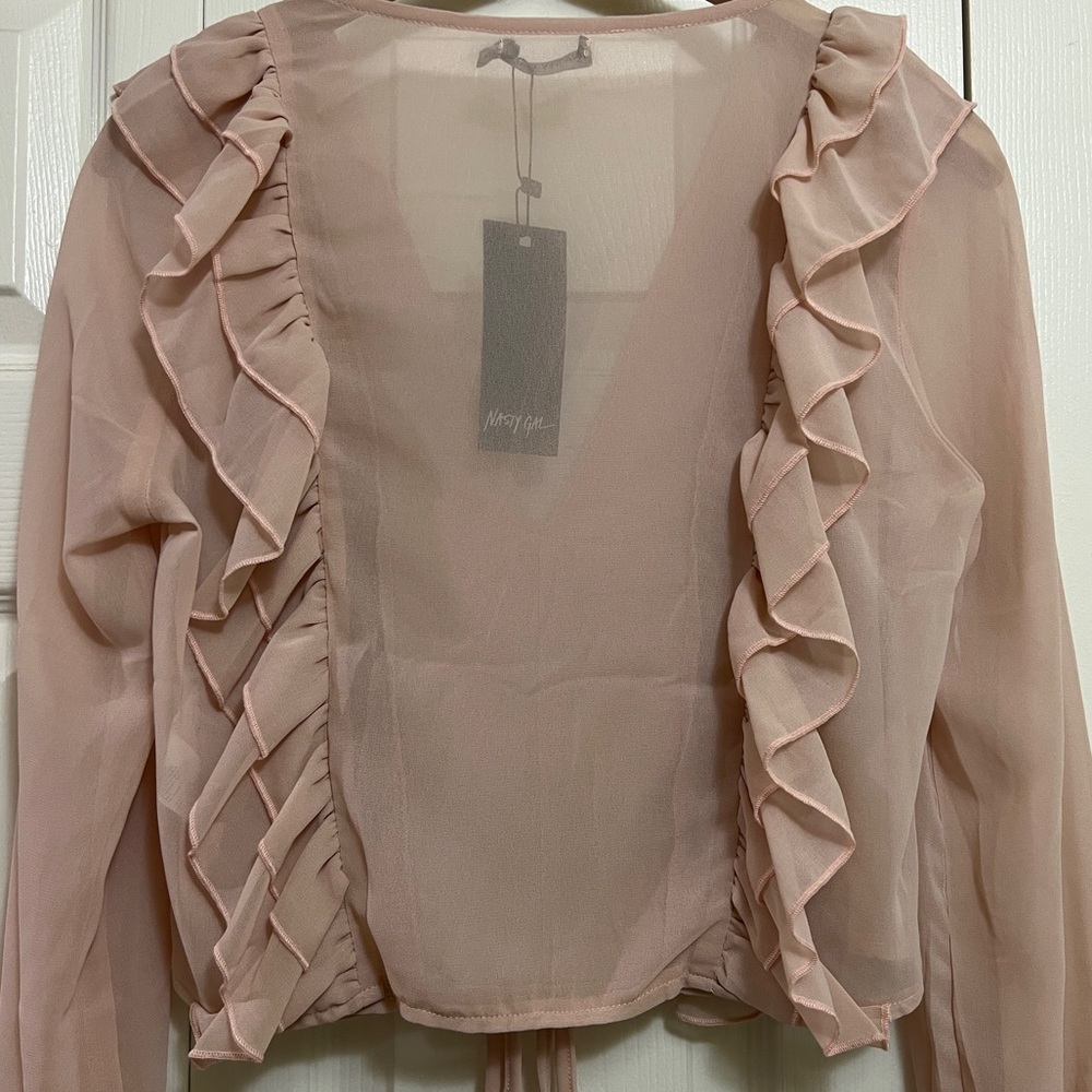 Nasty Gal Ruffle Chiffon Tie Front Blouse - Picture 12 of 15